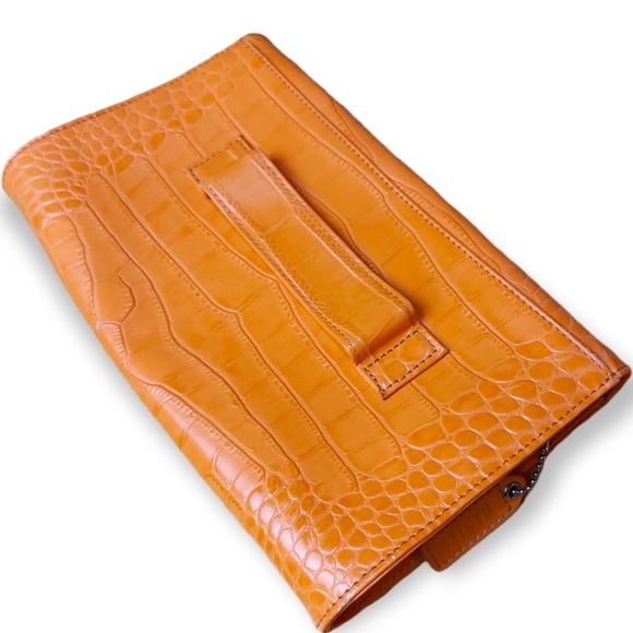 Danier Leather Orange Croc Embossed Clutch - Picture 3 of 7